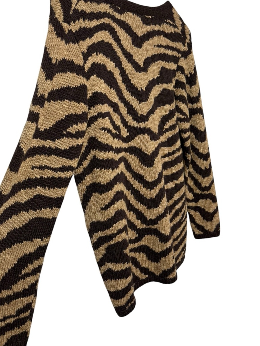 Vintage Lauren Ralph Lauren Hand Knit Linen Cotton Zebra Print Cardigan Size P/S - Picture 7 of 9